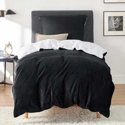 Productafbeelding van Fleece beddengoed, 135x200 cm, zwart - Inclusief kussensloop van 80x80 cm