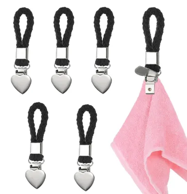 Produktbild von Handtuchhalter, 5 Stück, Handtuchclips, Handtuchhalter mit Schlaufen, geeignet für Küche, Badezimmer, Wohnmobile, Camping, zum Aufhängen (schwarz)