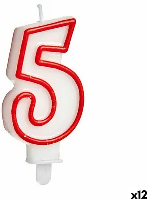 Produktbild von Kerze Geburtstag Zahle 5 Rot Weiß (12 Stück)