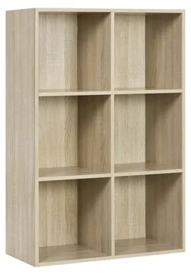 Image de Étagère bibliothèque - Étagère cubique autoportante - 6 compartiments - Bois - 60 x 29,5 x 89 cm - Style moderne - Chêne clair