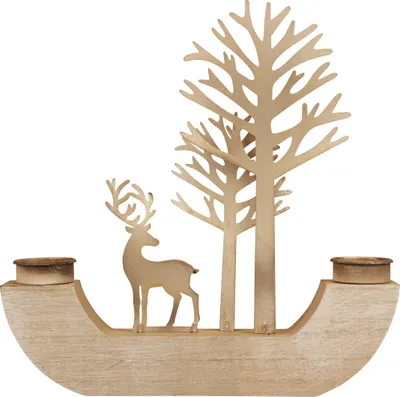 Produktbild von Teelichthalter Hirsch-Motiv Holz Metall im stilvollen Wald-Design - Deko-Highlight für das ganze Jahr - Weihnachtliche Kerzenhalter Vintage-Look 23,5cm