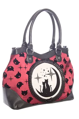 Immagine prodotto di Banned Gothic Borsa a tracolla Lunar Sisters Red Handbag Cats Moon Velvet Gemme