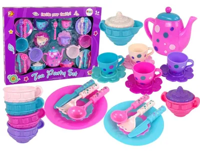Produktbild von Leantoys Tee-Set Teetassen Teller Besteck Schalen Lila