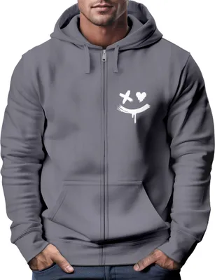 Produktbild von Herren Sweatjacke mit Kapuze Print Drippy Smile Zip-Hoodie Männer Fashion Streetstyle Neverless® convoy grey S