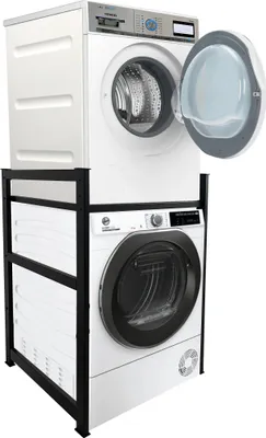 Produktbild von Waschmaschinenregal 74x65x111cm Schwarz | Regal Gestell für Waschmaschine und Trockner Übereinander | Standregal Badezimmer Waschmaschinenschrank Keller