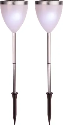Produktbild von Best Season LED-Solar-Pathlights, 2er Set silber, ca. 34x10 cm 2x1 cool white LED, Solarpanel, incl.Akku.,outd., 477-35