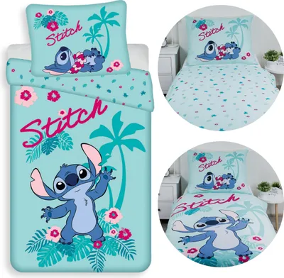 Produktbild von DISNEY Stitch Hawaii BEIDSEITIG, Baumwollbettwäsche für Kinder mit Reißverschluss, 100% BAUMWOLLE 140x200+70x90 cm