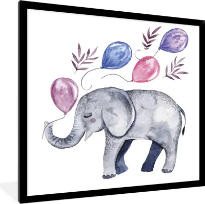 Produktbild von MuchoWow® MuchoWow® Gerahmtes Poster Elefant - Aquarell - Luftballons 40x40 cm - Poster mit zchwarzem Bilderrahmen - Mit Rahmen - Wanddekoration Schlafzimmer