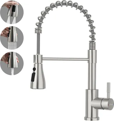 Immagine prodotto di APPASO Rubinetto da cucina con doccia ad alta pressione 3 tipi di getto ruotabile a 360° Acciaio inox spazzolato