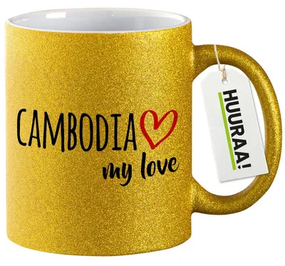 Produktbild von Huuraa Glitzertasse Cambodia my love 330ml Gold Keramik Kaffeebecher Geschenkidee