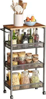 Produktbild von 4-stöckiger Küchenwagen schmales Nischenregal Vintage Braun-Schwarz 22 x 45,4 x 77 cm