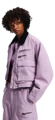 Immagine prodotto di Giacca da lavoro in denim da donna, marca Karl Lagerfeld, colore lavanda, taglia L