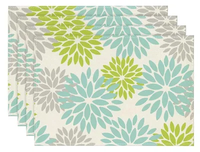 Tischset-Set mit 4, grüne Dahlien, 30x45 cm, waschbar