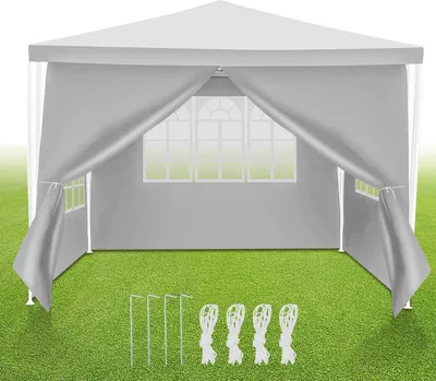 Produktbild von Faziango 3 x 3 m Garten Pavillon tragbares wasserdichtes Zelt Partyzelt mit Spiralschläuchen, weiß