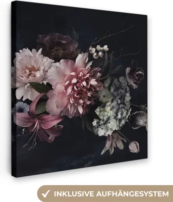 Produktbild von MuchoWow® - Leinwandbilder - Blumen - Vintage - Pastell - Rosa - Weiß, Wandbild, Wanddeko Bilder Wohnzimmer, 90x90 cm