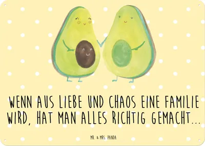 Produktbild von Mr. & Mrs. Panda tafel Avocado Pärchen DIN A5 - Gelb Pastell - Geschenk, Schild, Familie, Schwangerschaft, Kinder, Hochzeit, Türschild, Blechtafel, Wandbild, Magnetschild