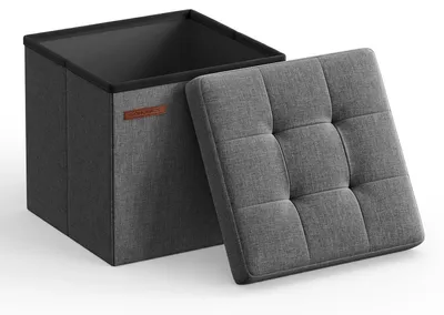 Produktbild von Aufbewahrungshocker Sitzwürfel - Faltbarer Sitzhocker - Mit Stauraum - Belastbar Bis 130 kg - 30 x 30 x 30 cm - Dunkelgrau