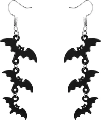 Produktbild von Ohrhänger lang, Generic Fledermaus Ohrringe, Damen Lang Hängende Ohrhänger Halloween Vampir Kostüm Zubehör Modern Gotisch Schmuck, Acryl, schwarz