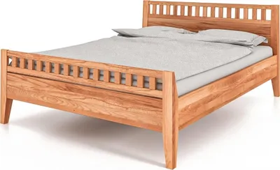 Produktbild von Bett Sydo 6 aus Kernbuche massiv 90x200 cm mit Holzkopfteil und hohem Fußteil