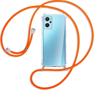 Produktbild von Handykette Backcover-Schutzhülle mit Band (Metall silberfarben) für Realme 9i - neonorange