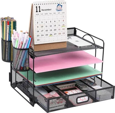 Produktbild von Famanu Desktop-Organizer 4 Fächer mit Schublade - Schwarz