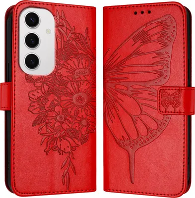 Produktbild von Mobigear Butterfly  Samsung Galaxy S24 FE Hülle Klapphülle Geldbörse - Rot