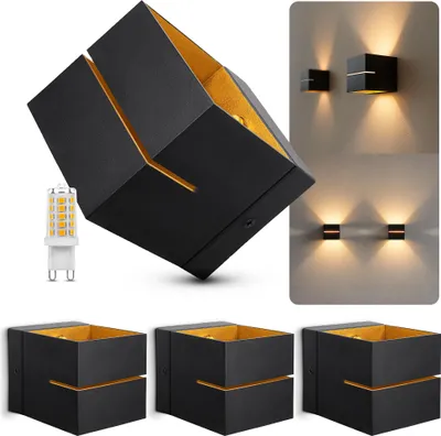 Produktbild von SSC-LUXon KOURA Wandleuchte Innen 4er schwarz mit Lichtschlitz - Wandlampe Gold Design Up Down Leuchte inkl. G9 LED warmweiß