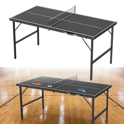 Produktbild von JOIEYOU Tischtennisplatte outdoor klappbar, Mini Tischtennistisch mit Schlägern Bällen Netz & Tasche, Stabiler MDF Spieltisch für Innen&Außen, Schwarz