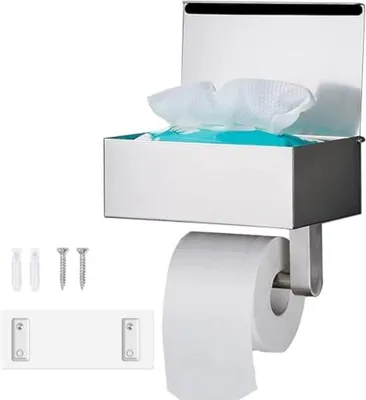 Produktbild von PromoHome® Toiletpapierhalter mit Feuchttücherbox – Edelstahl 304 Selbstklebend und Schraubmontage – Badezimmer Zubehör Silber