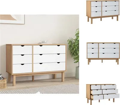 Obrázok produktu pre vidaXL Zásuvková skriňa OTTA Brown & White 111x43x73,5 cm z masívneho dreva - Komody