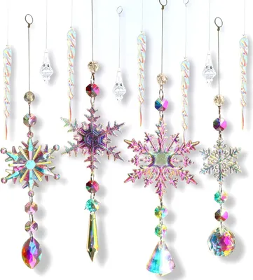 Produktbild von 12 pcs Sonnenfänger Kristall Fenster,Weihnachtsschmuck Baum,Schneeflocken Anhänger Weihnachtsbaum,Sonnenfänger Weihnachten,Kristall Anhänger Deko Sonn