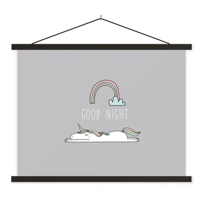 Produktbild von MuchoWow® Textilposter Einhorn - Regenbogen - Kinder - Zitate - Gute Nacht - Mädchen 60x45 cm mit schwarzem Rahmen - Poster Schlafzimmer