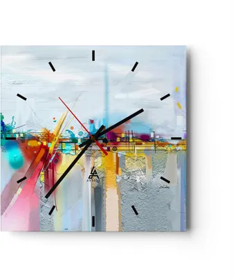 Produktbild von Wanduhr - Quadrat - Glasuhr - Abstraktion modern - 30x30cm - Schleichendes Uhrwerk - Lautlos - zum Aufhängen bereit - Dekoration Modern - Wanddekoration aus Glas - C3AC30x30-4028