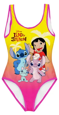 Productafbeelding van Disney Stitch meisjes badpak, eendelig model, met afbeeldingen van Lilo, Stitch, Angel en Scrump