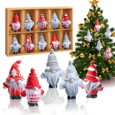 Immagine prodotto di Nanetti di legno da appendere - Set di 10 - 9 cm - Dettagli in maglia - In scatola regalo