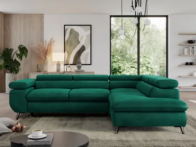 Produktbild von Ecksofa mit Bettkasten, Einstellbare Kopfstützen, Schlaffunktion, Eckcouch L-form - PEDRO L - Velvet - Grün - Rechts