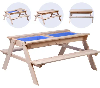 Zdjęcie produktu dla Stół piknikowy dla dzieci dobary z pojemnikiem na piasek, stół do zabawy z drewna z certyfikatem 107 x 94 x 50,5 cm