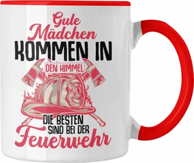 Produktbild von Trendation - Feuerwehr Frau Tasse Geschenk Frauen Feuerwehrfrauen Spruch Geschenkidee (Rot)