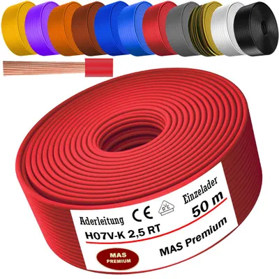 Image de Câble d'alimentation de 50 mètres, type H07 V-K RT, 1x2,5 mm², rouge, monoconducteur, flexible