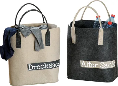 Image de Gilde Wäschekorb, Schriftzug, Filz, beige, dunkelgrau, L. 25 cm, B. 40 cm, H. 45 cm 41259 4009079412598 2 Stück (2-fach sortiert)