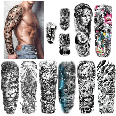 Produktbild von HOWAF Full Arm Temporäre Tattoos Set Schwarz Wasserdicht 11 Blätter