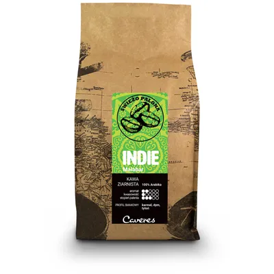 Zdjęcie produktu dla Kawa ziarnista Caveres INDIE MALABAR 100% Arabica 1 kg ŚWIEŻO PALONA rzemieślnicza palarnia kawy premium