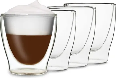 Produktbild von DUOS® Latte Macchiato Gläser Set 4x200ml, Doppelwandige Gläser Latte Macchiato, Doppelwandige Kaffeegläser, Teegläser, Cappuccino Gläser, Eiskaffee Gläser Thermogläser doppelwandig Espressotassen Glas
