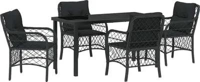 Produktbild von "2026 Aktion" Garten Essgruppe - elegantes Design - Sitzgruppe/Tisch+ Stuhl - mit Kissen 5 pcs Schwarz Poly-Rattan - Terassenmöbel NeuMöbel461099