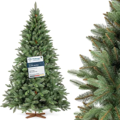 Image de FAIRYTREES Sapin de Noël Artificiel, Nordmann Premium 220 cm, Éléments naturels moulés par Injection, Fabriqué en UE, Arbre de Noël avec Support en Bois de frêne Fait à la Main