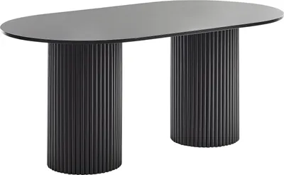 A black oval dining table with fluted cylindrical legs, shown against a white background.