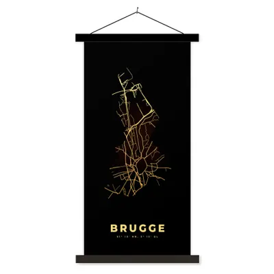 Produktbild von MuchoWow® Textilposter Karte - Brügge - Stadtplan - Belgien - Gold 90x180 cm mit schwarzem Rahmen - Dekoration Wohnzimmer