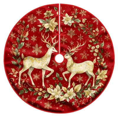 Produktbild von Rentier-Baumrock mit Weihnachtsstern und Schneeflocken, rot, für den Weihnachtsbaum, Dekoration für Zuhause und Büro, Innen- und Außenbereich, 152,4 cm