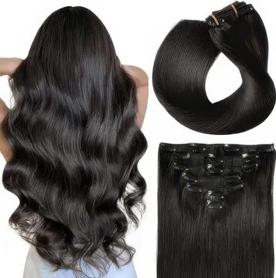 Immagine prodotto di Natural hair extensions with clip SUYYA 7 pcs 22 inches 100 g black