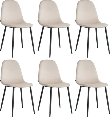 Produktbild von Lina® Napoli Esszimmerstuhl, komfortabler Sitz für Wohnzimmer und Esszimmer, Samtbezug - 6er Set - Creme